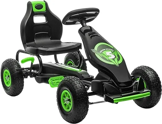 Aosom Kids Pedal Go Kart Ride-on Toy with Ergonomic Comfort, Pedal Car with Tough, Wear-Resistant Tread, Go Cart Kids Car for Boys & Girls with Suspension System, Safety Hand Brake, Ages 5-12, Green