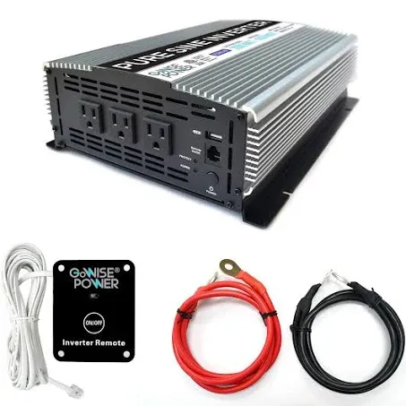 GoWISE Power 2000W Pure Sine Wave Power Inverter 12V DC to 120V AC with 3 AC Outlets + 1 5V USB Port, Remote Switch and 2 Battery Cables (4000W Peak) PS1003, 2021 Version, Grey