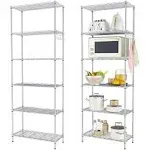 Homdox 6-Tier Storage Shelf Wire Shelving Unit Free Standing Rack Organization Adjustable Leveling Feet, Stainless Side Hooks, Black