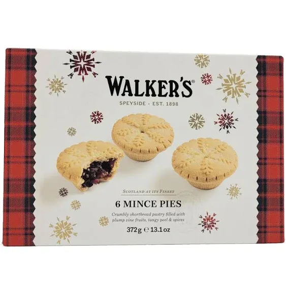 Holiday Mini Mincemeat Tarts - 1 Box, 6 Pieces Luxury Mincemeat Inside, 13.1 Ounce | Buttery Pie Pastry | Perfect Pie for Holidays, Birthdays | by Walkers