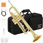 Set Beginner Brass Student Trumpet Instrument Hard Case Cleaning Kit 7C Golden