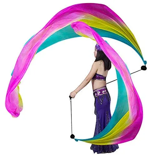 KIKIGOAL 2pcs 2.5x0.9M/98.43"x35.43" Multi-Color Dance Silk Veil Poi