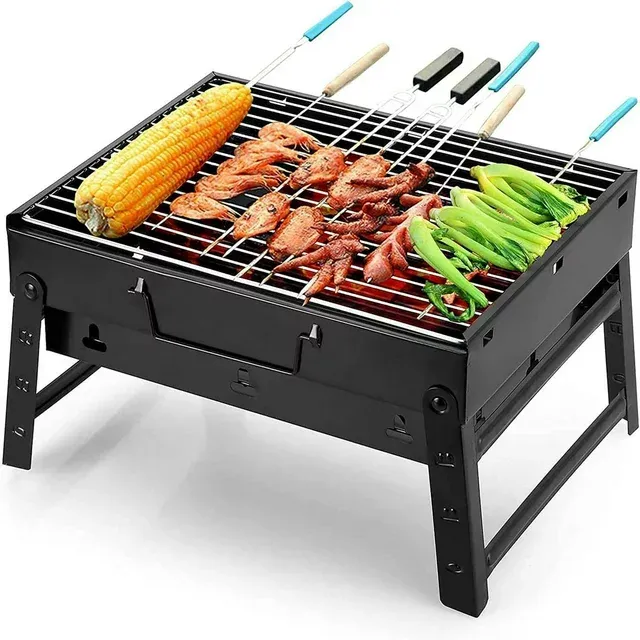 Uten Charcoal Grill, BBQ Grill Folding Portable Lightweight smoker Grill, Barbecue Grill Small desk Tabletop Outdoor Grill for Camping Picnics Garden Beach Party 13.7''x9.4''x 2.3''