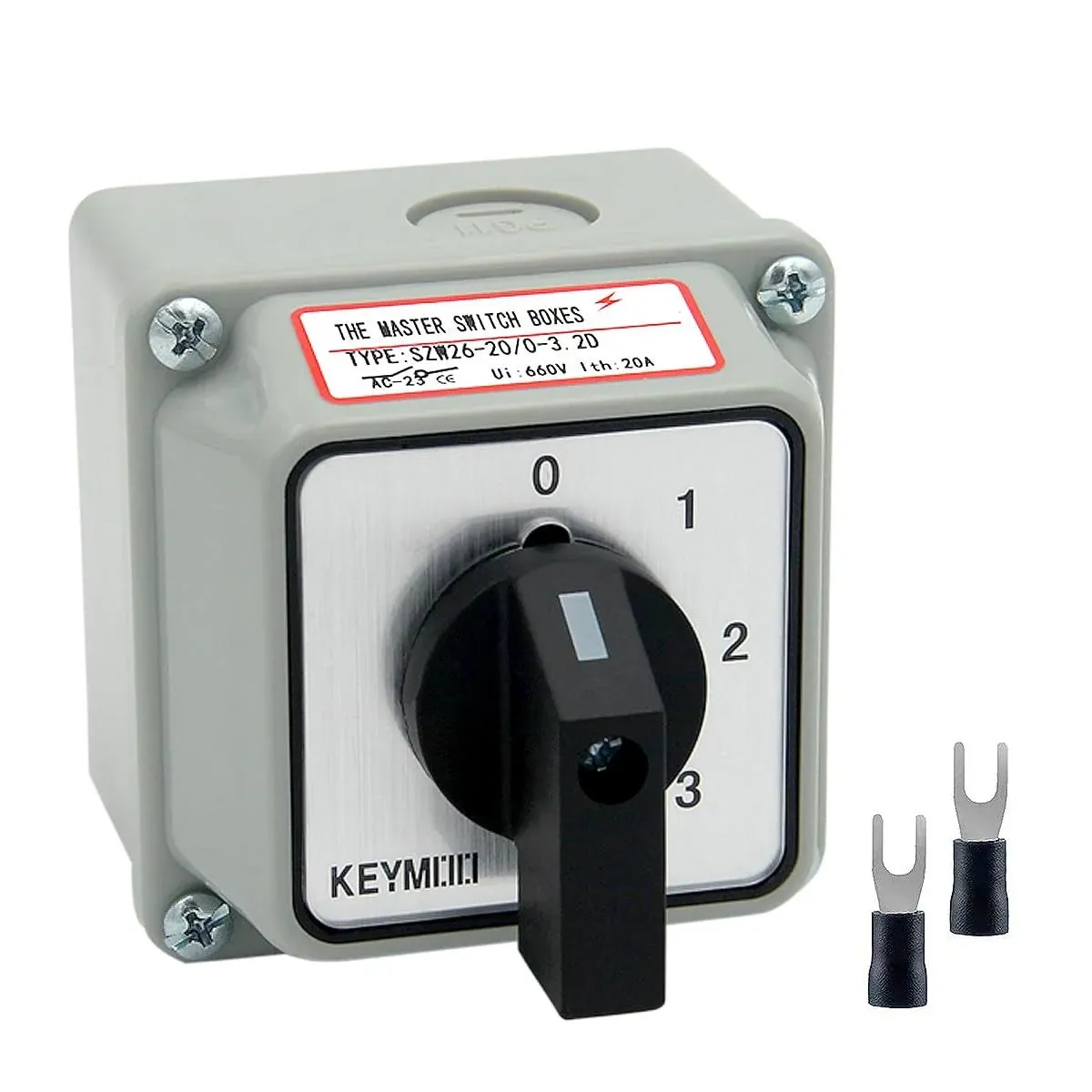 20A Black Rotary Changeover Switch with Box 660V 4 Position 2 Poles 8 Termina...