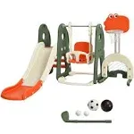 Babyjoy 6 in 1 Toddler Slide and Swing Set Climber Playset w/ Ball Games Orange