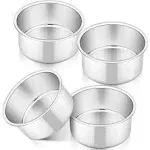 4 Inch Small Cake Pan Set of 4, Stainless Steel Baking round Tins Bakeware fo...