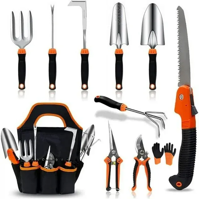 Garden Tool Set Stainless Steel Heavy Duty Gardening Tool Set with Storage Tote Bag Non-Slip Rubber Grip Outdoor Hand Tools Ideal Garden Tool Kit Gifts