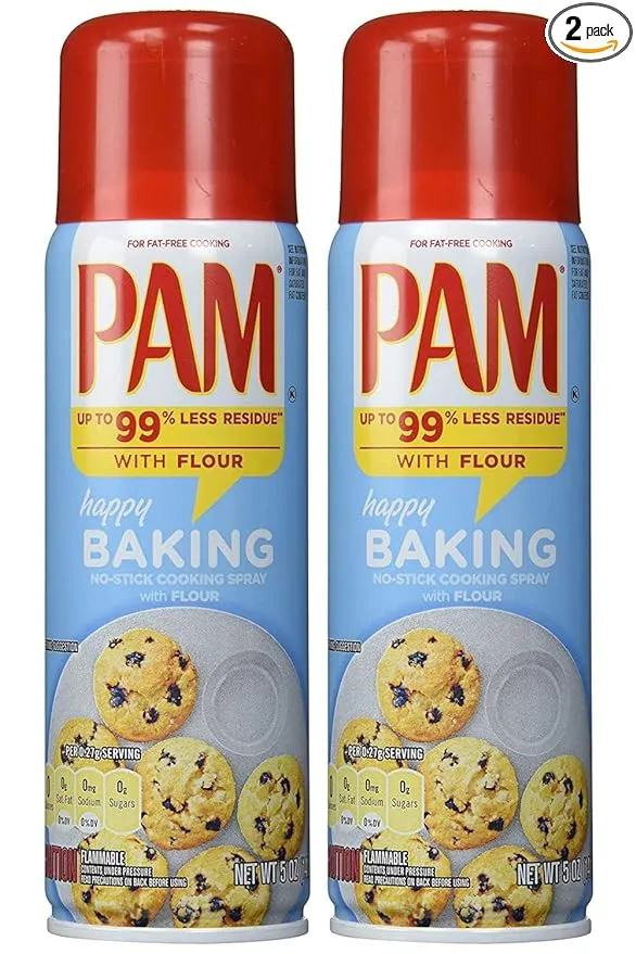 Pam No-Stick Cooking Spray - Happy Baking - With Flour - Net Wt. 5 OZ (141 g) Each - Pack of 2