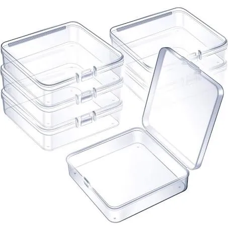 6 Pieces Mini Plastic Clear Beads Storage Containers Box for Collecting Small Items, Beads, Jewelry, Business Cards, Game Pieces, Crafts (3.7 x 3.7 x 1.18 Inch)