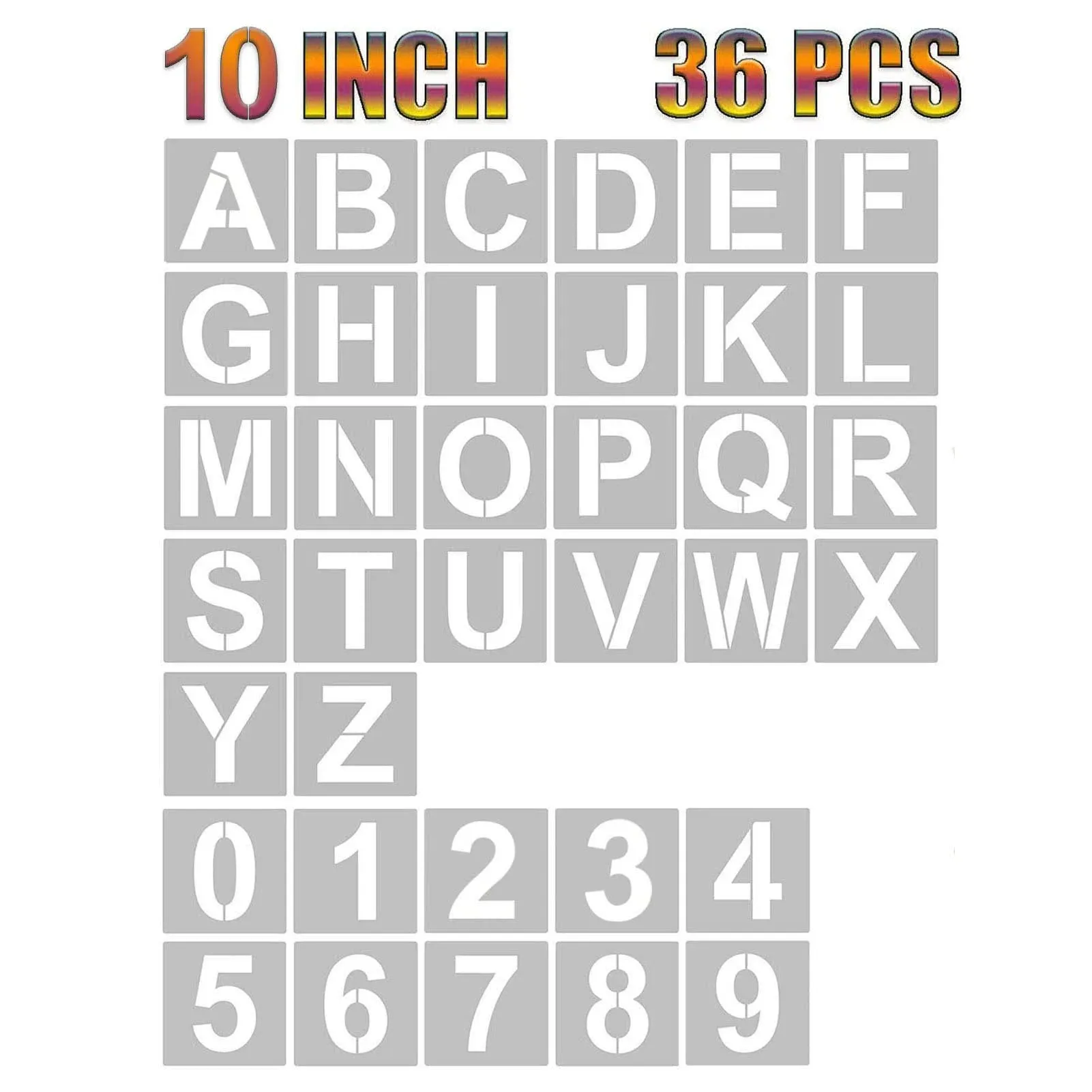 YEAJON 10 Inch Letter Stencils and Numbers, 36 Pcs Alphabet Art Craft Stencils, Reusable Plastic Art Craft Stencils for Wood, Wall, Fabric, Rock, Signage, DIY Art Projects (10 Inch)