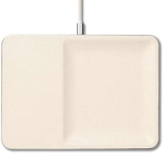 Courant Catch:3 Classics - Italian Leather Wireless Charging Station and Valet Tray (Bone) - Compatible with iPhone 16, 15, 14, 13, 12, 11, Galaxy S24, S23, S22, S21, S20, Note, AirPods, AirPods Pro
