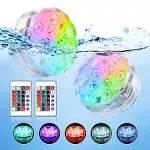 Underwater Submersible LED Lights: Waterproof Battery Operated Remote Control, Wireless LED Lights for Bath tub Hot Tub Pond Pool Fountain Waterfall Aquarium Party and Vase Base, 2 Pack