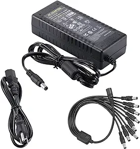 12V 7A Power Supply Security Surveillance - AC 100-240V to DC 12 Volt 7 Amp Switching Power Supply Adapter Transformer with 1 to 8 Splitter Cable for LED Strip Light CCTV Security System