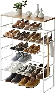 Yamazaki 6-Tier Wood Top Shoe Rack White