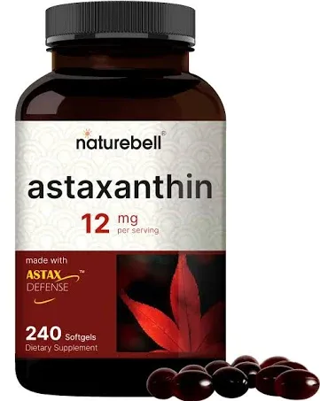 NatureBell Astaxanthin 12mg, 240 Softgels, Made with Astax (Max Strength from MicroAlgae), Natural Antioxidant for Skin & Eye Health – Non-GMO & No Gluten, 4 Month Supply