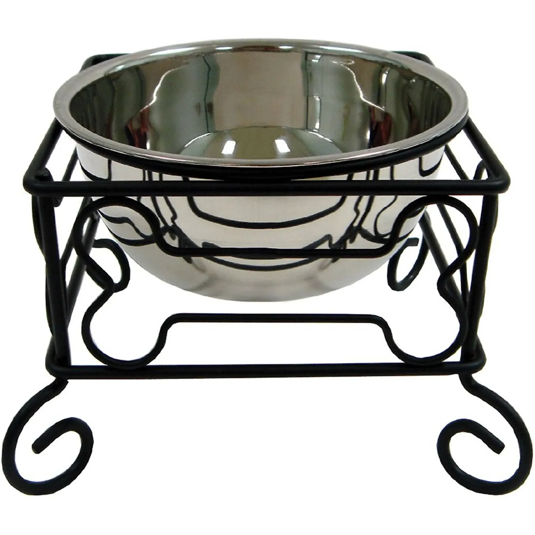 YML Elevated Stainless Steel Dog &amp; Cat Bowl with Black Wrought Iron Stand