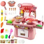 HaiLeTao Kitchen Set for Toddler with Sound and Light Pretend Cooking Food Set Kids Kitchen Playset Play Sink with Running Water and Elec, Wash