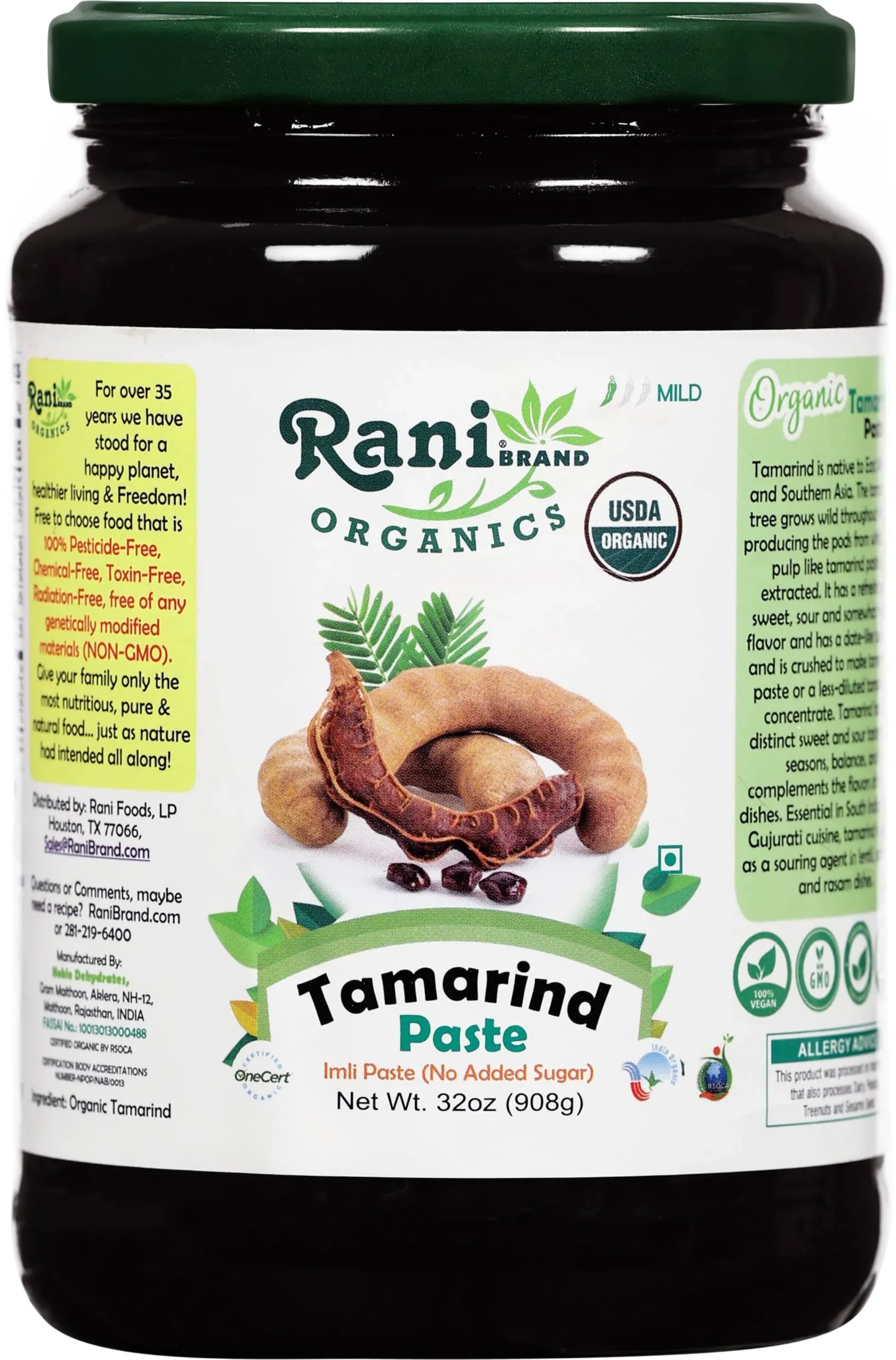 Rani Organic Tamarind Paste (Imli Paste) 32oz (2lbs) 908g Glass Jar, No Added Sugar ~ All Natural | Vegan | Gluten Free | No Colors | Non-GMO | Indian