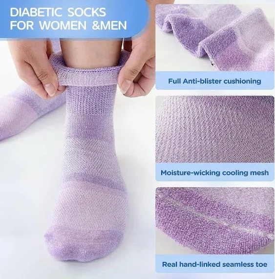 Bulinlulu Diabetic Socks for Women&Men,6 Pairs Non Binding Diabetic Ankle Socks,Wide Socks with Seamless Toe Size 6-9 9-11