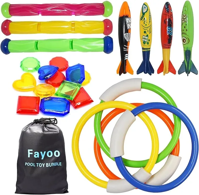 Fayoo 23 Pack Underwater Swimming/Diving Pool Toys Diving Rings(4 Pcs) Toypedo ...