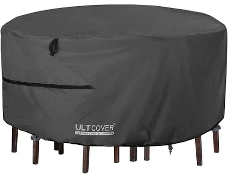 ULTCOVER Round Patio Furniture Cover - Outdoor Waterproof Table with Chair Set Cover 92 inch, Black