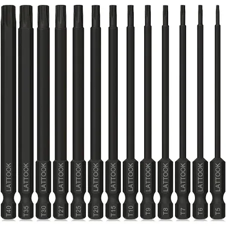 Torx Bit Set, LATTOOK 13-Piece Security Tamper Proof Torx Star Bits Set, Magnetic S2 Steel, 4'' Long, T5, T6, T7, T8, T9, T10, T15, T20, T25, T27, T30, T35, T40