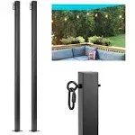 String Light Poles 2 Pack - Outdoor Metal Posts with Hooks for Hanging String...