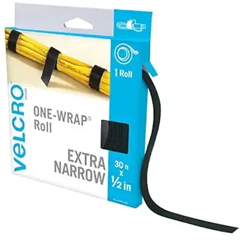 Velcro Brand VEL-30765-AMS Extra Narrow Straps 1/2 in x 30ft Roll | Cut to Length Reusable Self-Gripping Tape | Organize and Bundle Electric Cords, Ro