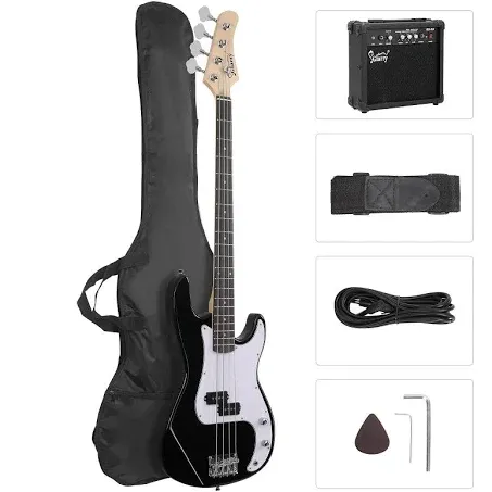 GLARRY Full Size Electric Bass Guitar Beginner Kit 4 String with AMP, Cable, Strap, Bag and Accessories