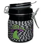 Airtight Glass Storage Jar Medium 3.75'' Tall ( Wavy Checkboard with Green & Purple Mushrooms)