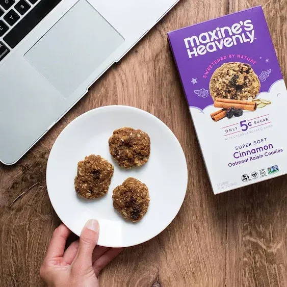 Maxine's Heavenly Cinnamon Oatmeal Raisin Cookies | Gluten Free, Made with Oats, Sweetened with Coconut Sugar & Dates | Tasty Low Sugar Vegan Dessert | 7.2 Ounces Each (2 pack)