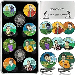 Funny Golf Ball Marker Golf Gifts for Men, Magnetic Ball Markers Golf Hat Clip Cool Golf Accessories for Golfers, (8 Markers & 2 Hat Clips)