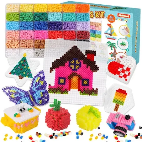 Meland Fuse Beads Kit - 11,000 pcs 36 Color Beads for Craft for Girls Age 5-12 Year Old,5MM Melty Beads Set Including 5 Pegboards, Ironing Paper & Chain Accessories Iron Beads Christmas Birthday Gift