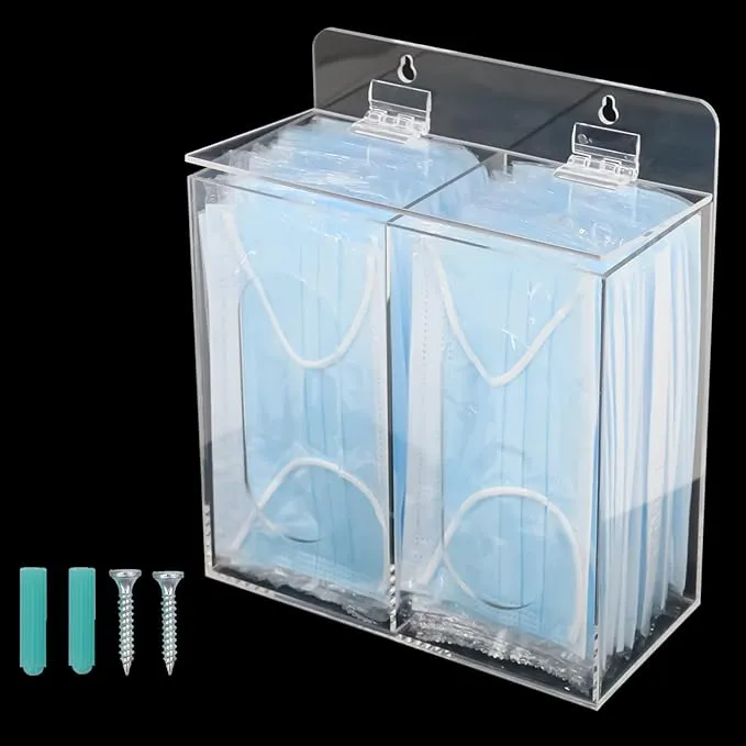 Patioer Acrylic Face Maskâ Dispenser Box Clear Mask Glove Holder Wall Mounted or Countertop Hygiene Stationâ NK-0563