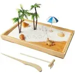 Japanese Zen Garden for Desk White Beach 12" x 8" Desktop Mini Zen Garden with White Sand Artificial Bonsai Tree Rocks Rakes & Accessories Meditation Zen Gifts Sand Tray Play Kit for Kids Adult