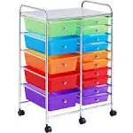 Yaheetech 15 Drawers Rolling Storage Cart Mobile Storage Bin Trolley, Multicolor