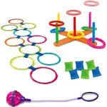 GOODLYSPORTS 4 in 1 Ring Toss Game for Kids. Carnival Games for Kids Party with Bean Bags for Tossing, Hopscotch, Ring Toss, Skip Ball. Party Games for Kids, Gift for Birthday Party Christmas.