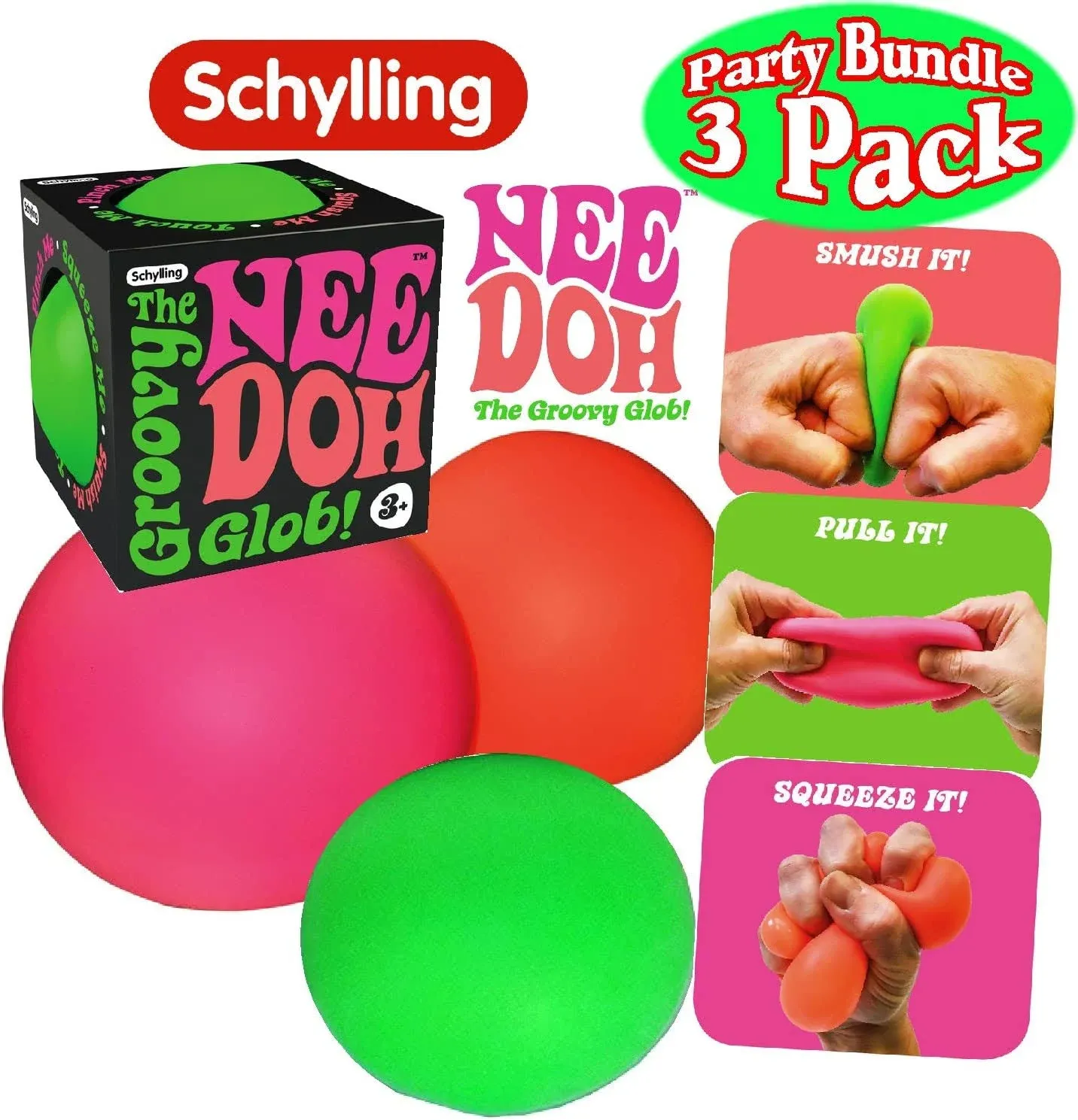 Schylling NeeDoh The Groovy Glob! Squishy, Squeezy, Stretchy Stress Balls Gre...