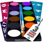 Blue Squid Kids Face Paint Kit - 12 Color Palette, 30 Stencils, Washable