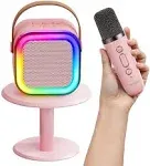 Mini Karaoke Machine for Kids Adults, Christmas Birthday Gifts for Girls 3-12+ Toy, Colorful Portable Bluetooth Speaker with 1 Wireless Microphones & Karaoke APP Premium (14M+ Songs) - Pink