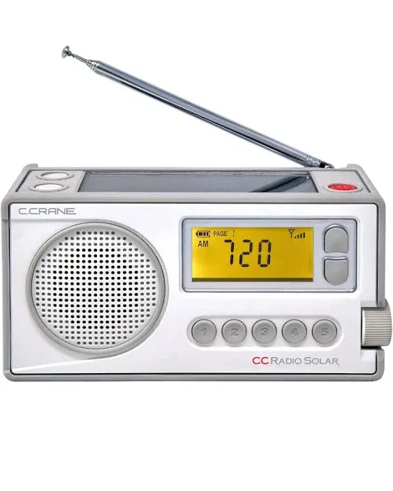 C. Crane CCRadio Solar Wind-Up Portable Emergency Crank Digital Radio Am, FM, NOAA Weather & Alert, Built in LED Flashlight and Cellphone Charger, Bat