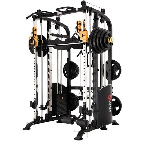 Altas Strength M810 Smith Machine 1000 lbs Capacity 2000 lbs Cables Light Commercial Home Gym Strength Training Power Cages for Squats Presses Pulling Deadlifts Includes Attachments Easy Assembly