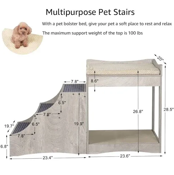 Unipaws Pet Bunk Bed with Removable Step for Dogs & Cats