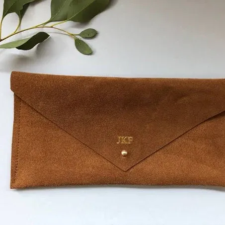 Personalised Tan Brown Suede Clutch Purse