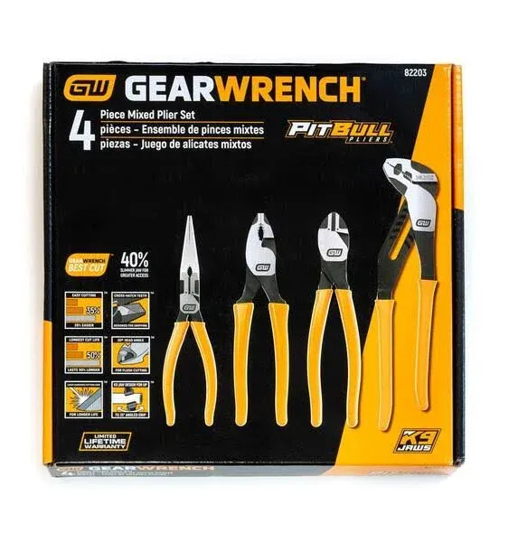 Gearwrench 4 Piece Pliers Set Popular Pliers With Pitbull Double Dipped Handle