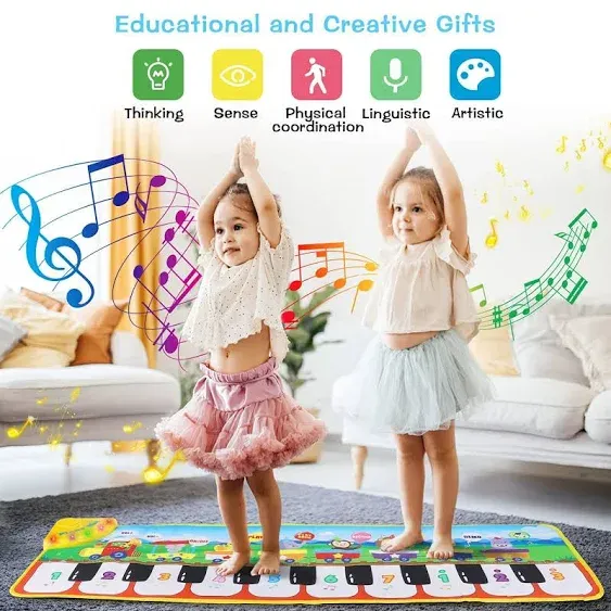 Musical Mat, Kids Piano Keyboard Play Mat with 8 Animal Sounds, Children Electronic Music Blanket Touch Playmat Floor Piano Dance Mat Early Education Toys Gifts for Toddlers Baby Boys Girls