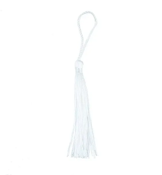 100pcs 13cm/5 Inch Silky Floss Bookmark Tassels with 2-Inch Cord Loop and Small Chinese Knot for Jewelry Making, Souvenir, Bookmarks, DIY Craft Accessory (White)