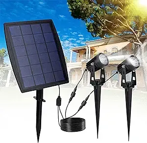 Led Solar Powered Landscape Spotlights, DLLT Waterproof Outdoor Landscaping Lights, 2-in-1 Solar Garden Exterior Wall Light for Tree Flag Yard Pool Lawn Driveway Security Lamps, Daylight