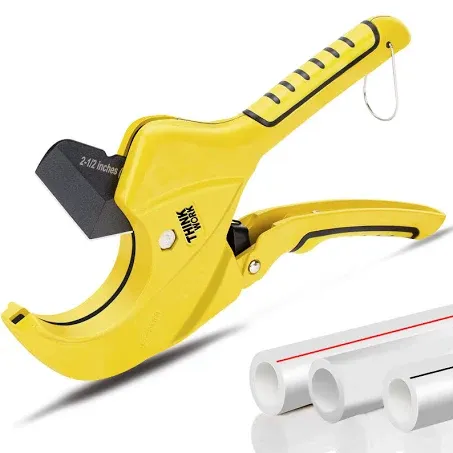 THINKWORK Ratchet-type PVC Cutter, PVC Pipe Cutter up to 2-1/2", Heavy-Duty Pipe Cutting Tool with SK5 Blades for Cutting PVC PEX PPR Plastic Hoses and Pipe, Suitable for Home Repairs and Plumber