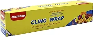 Maxshop Cling Wrap 12 Inch x 1000 Feet, Cling Wrap with Slide Cutter, wrap for Food BPA-Free Microwave and Freezer Safe, Clear Food Kitchens Quick